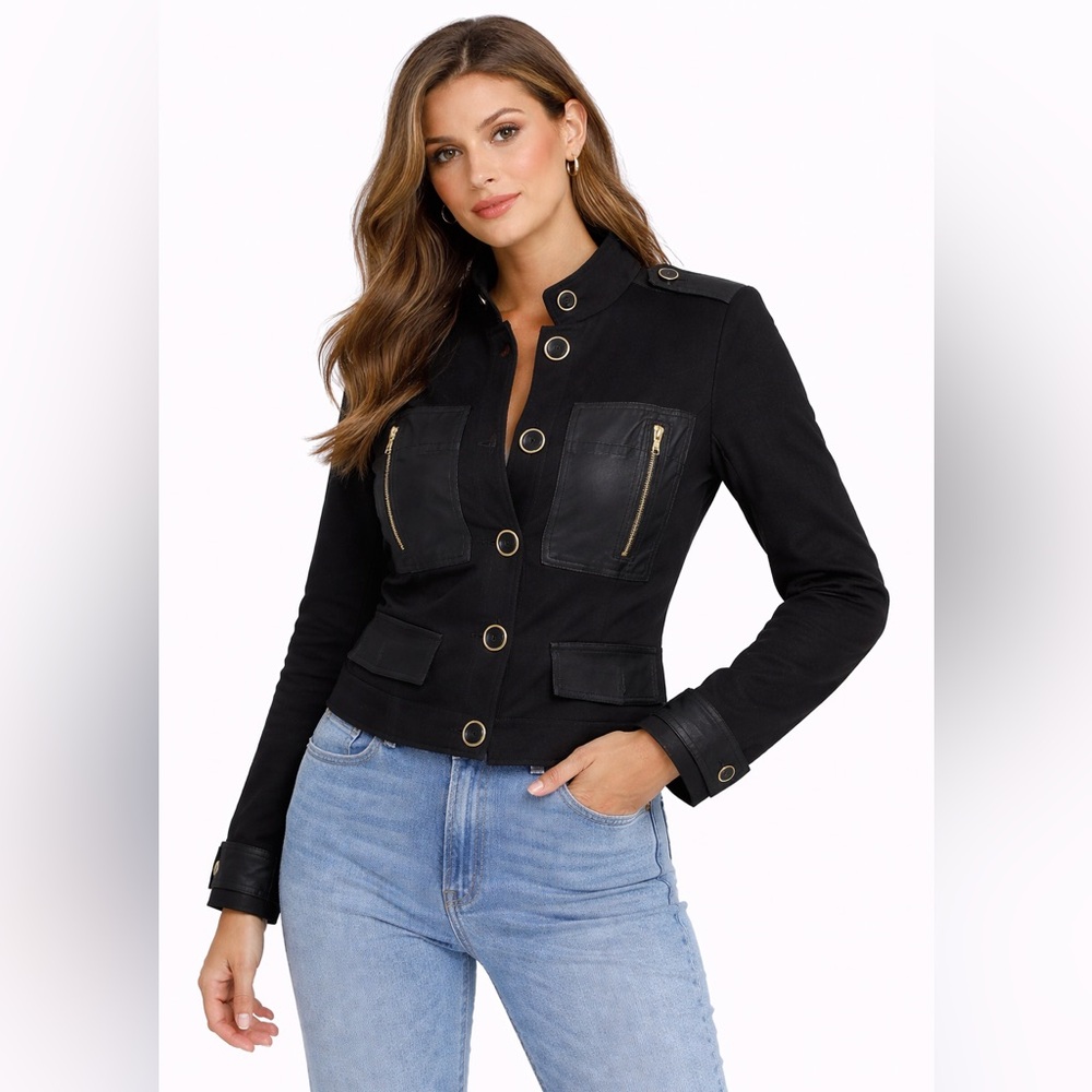 Elegant Black Utility Jacket with Gold Accents